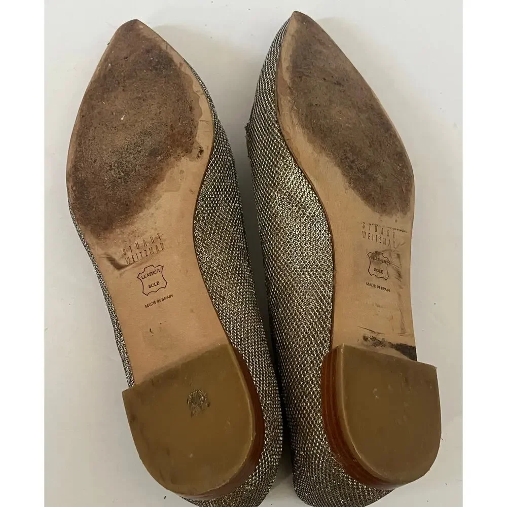 Women's Stuart Weitzman Pointed Metallic Silver Shimmer Flats Size 8M‎